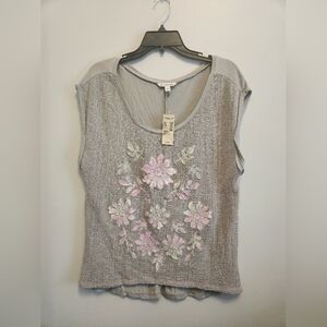 American Eagle Gray Floral Embroidered Women's Top Size Large NWT